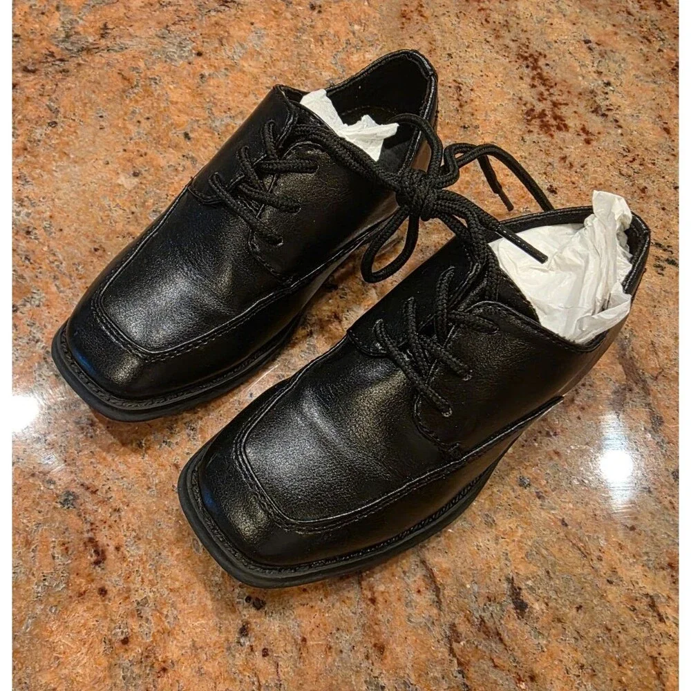 Sonoma Alexander Boys Black Dress Shoes Size 12 Medium Square Toe Lace Up Formal
